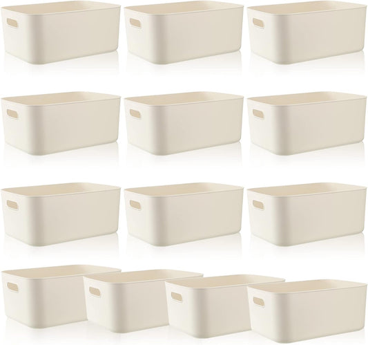 Zopeal Plastic Storage Bins 10 Pcs White Pantry Organizer Bins Small Baskets Storage Containers for Home Kitchen (14 x 10.5 x 6.4 Inch)