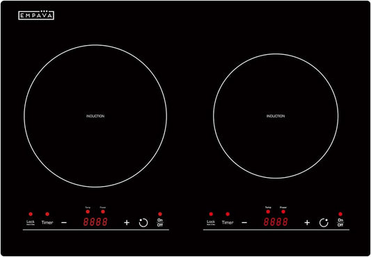 Empava IDC12B2 Horizontal Electric Stove Induction Cooktop with 2 Burners in Black Vitro Ceramic Smooth Surface Glass 120V, 12 Inch