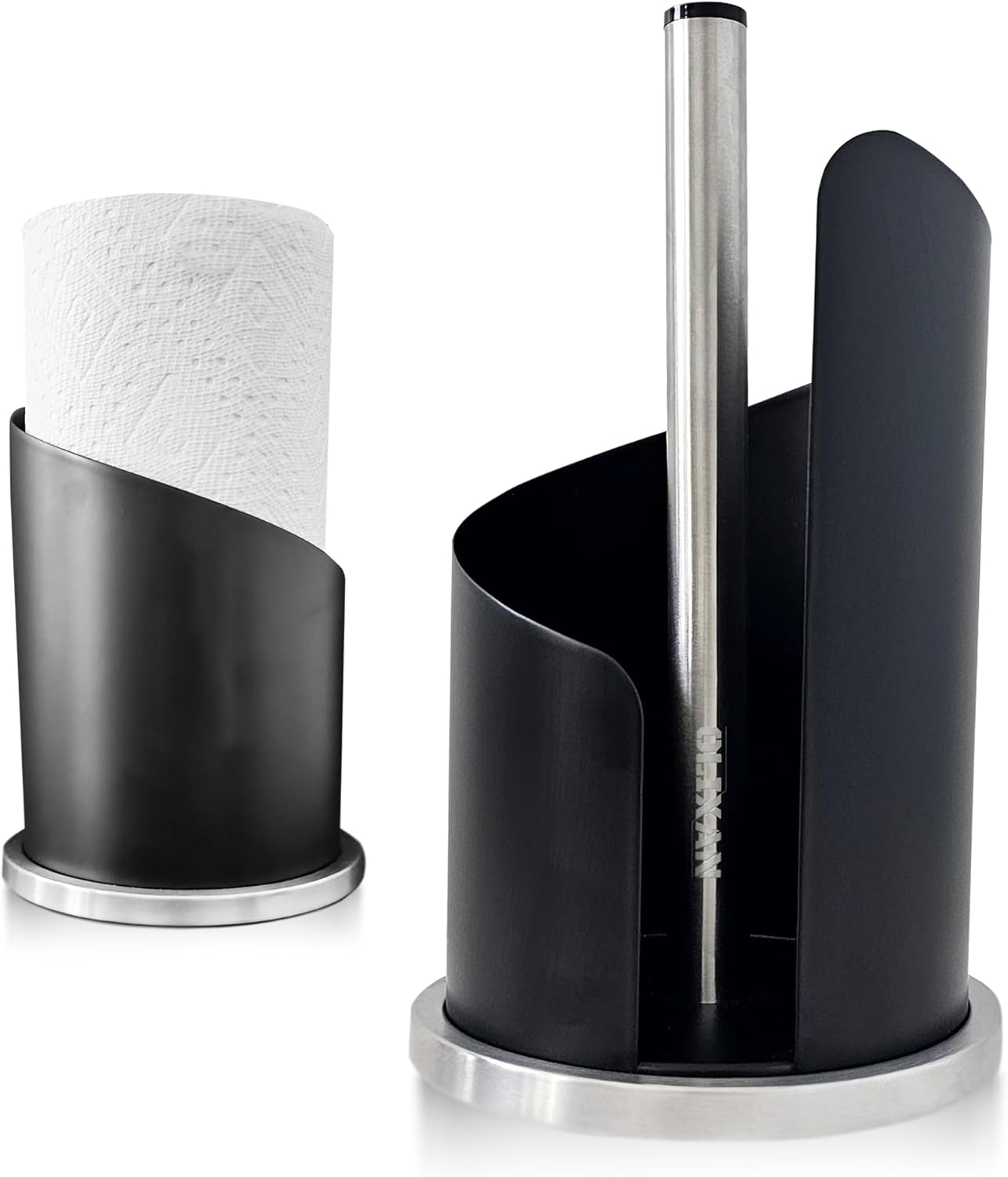 Stainless Steel Paper Towel Holder Countertop, Modern Spiral Cover Design,Keep Paper Towel Clean,Weighted Base for Stability, Freestanding Easy One-Handed Operation for Kitchen Bathroom (Black)