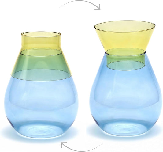 Peleg Design Twotone Home Décor in 3 Colors - Round Glass Vase for Flower Bouquets - Decorative Vase with Flippable Top - Glass Vases for Centerpieces