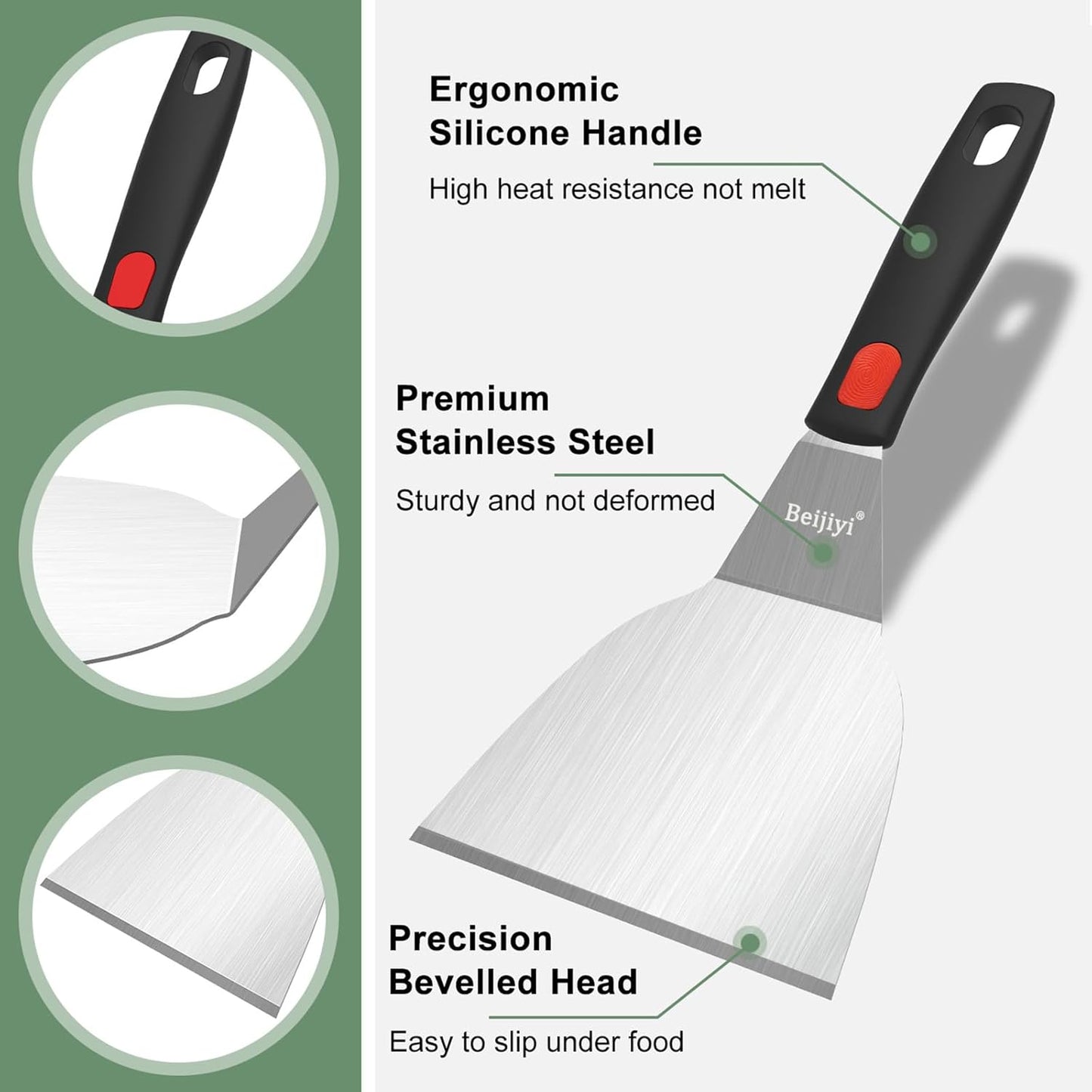 Beijiyi Stainless Steel Spatula Set, 4 Pack Small Metal Turner Spatulas for Kitchen Use, Cooking Utensils with Silicone Handle, Flipper Spatula for Fish, Egg, Smash Burger and Cookie Serving