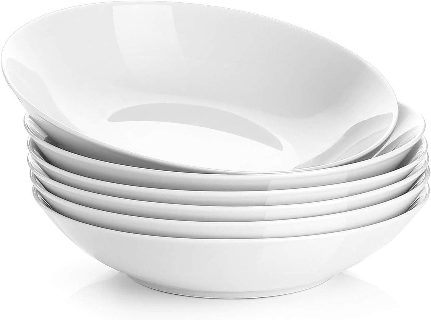 Y YHY 8" Pasta Bowls Set for 6, Porcelain 22oz Salad Bowls Set for Serving Soup, Pasta, Dinner, White Large Kitchen Bowl Plates, Microwave Dishwasher Safe