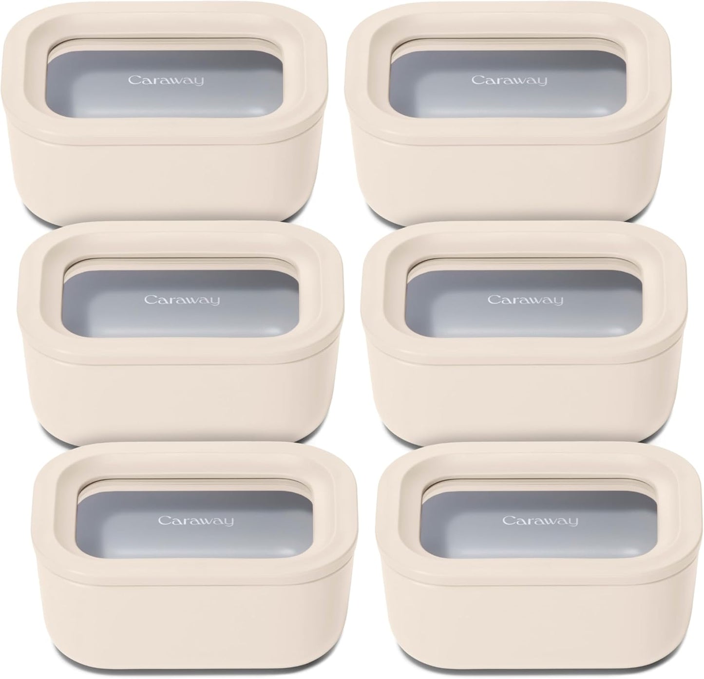 Caraway 6pc Glass Food Storage Set - 2.6 Cup Storage Containers For Food (6) - Non-Toxic Ceramic-Coated Glass - Air Release Technology - Compact & Stackable Design - Cream