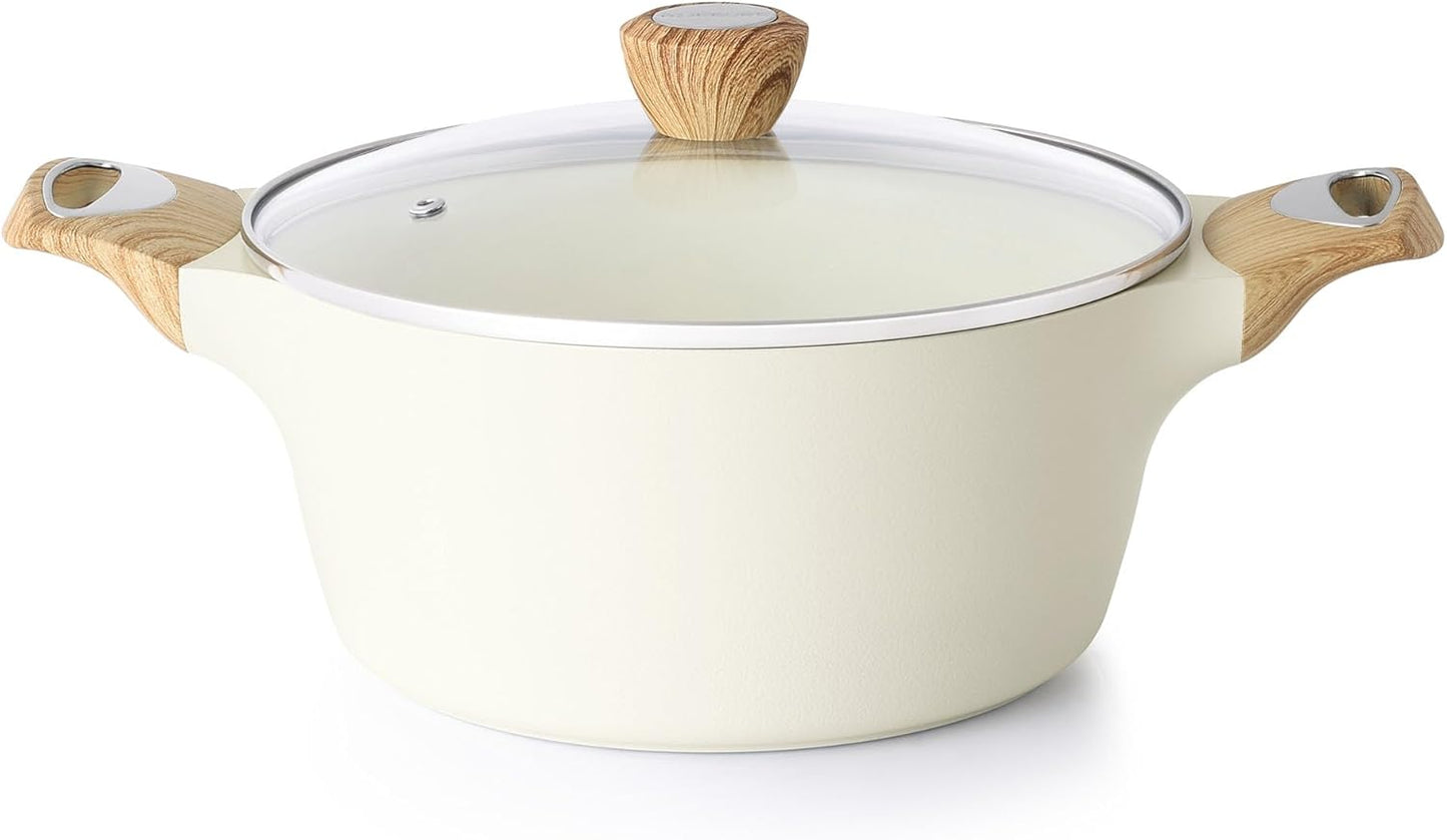 SENSARTE Ceramic Nonstick Stock Pot with Lid, 2.6/4.5/6.6 QT Soup Pot Casserole Pot, Non-toxic Healthy Pasta Pot, Large Cooking Pot Stew Pot, Induction Compatible, PFOA PFAS PTFE Free, White