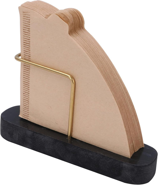 Coffee Filter Holder, Marble & Brass Cone Coffee Filters Holder Organizer Station, Stand Accessories for V60 Filters Size #01, #02 & #04, Thick and Anti-slip (Black)