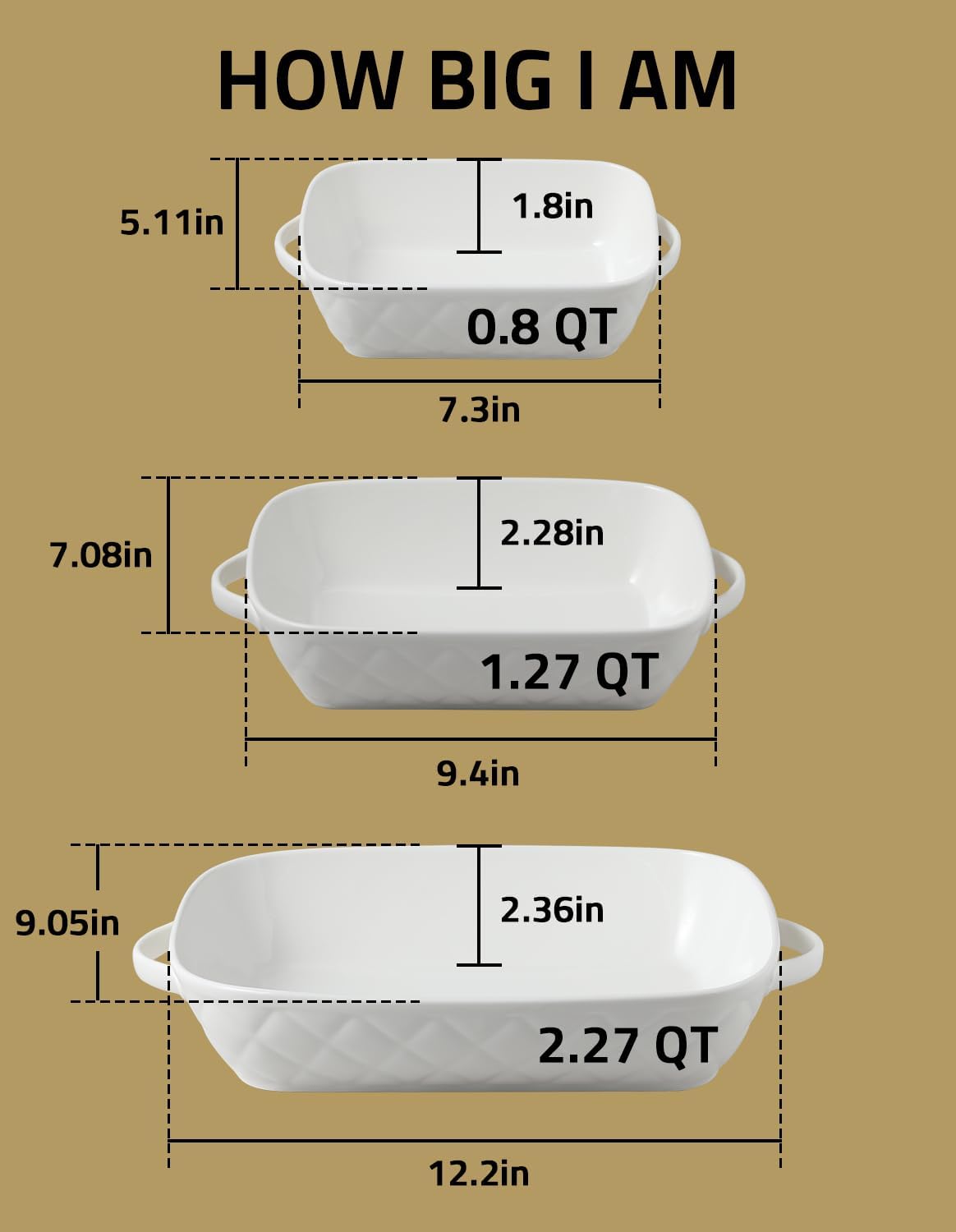 Sweejar Casserole Dishes for Oven, Baking Dish Set of 3,Ceramic Bakeware Set, Rectangular Baking Pan for Cooking,Kitchen,Banquet,12.2x9.2x2.5 Inches (White)