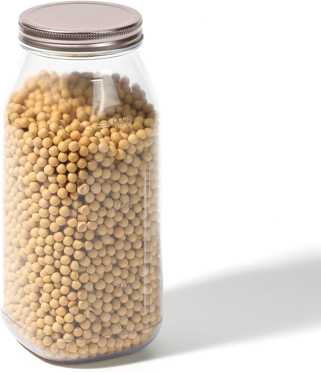 novelinks 64 oz Large Plastic Jars with Metal Lids - 4 Pack BPA-Free Clear Storage Containers for Pantry, Pickles, Sauces, Flour, Snacks - Leak-Proof Airtight Food Grade Jars for Kitchen (Rose Gold)