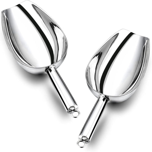 P&P CHEF Food Ice Scoop, Stainless Steel Scoop, Metal Candy Popcorn Flour Utility Scooper for Wedding Party Bar Kitchen Bath, Heavy Duty & Dishwasher Safe, (8oz, 2Pcs)