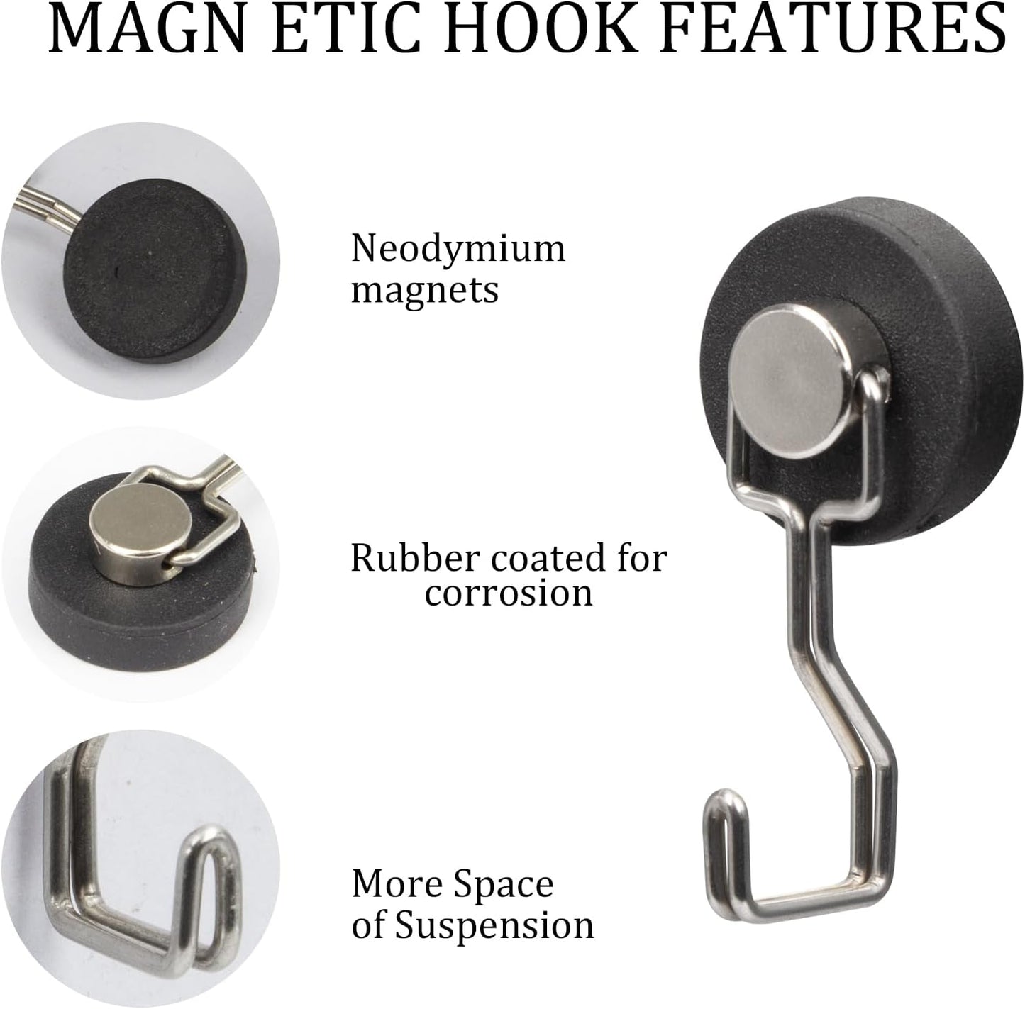 Magnetic Hooks for Outdoor Grill,Essential for Cruise Ship Cabins & Refrigerator,2 Pack Strong Rubber Coated Fridge Hooks, Scratchproof & Waterproof, Holds Keys, Towels, Crafts (Silver)