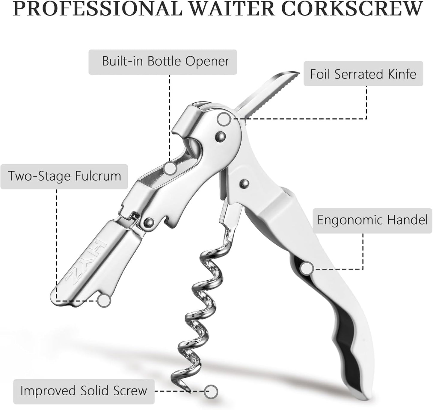 HYZ 2-Pack Wine Opener Waiter Corkscrew, Professional Wine Key for Servers, Bartender with Foil Cutter, Manual Wine Bottle Opener Double Hinged (White)