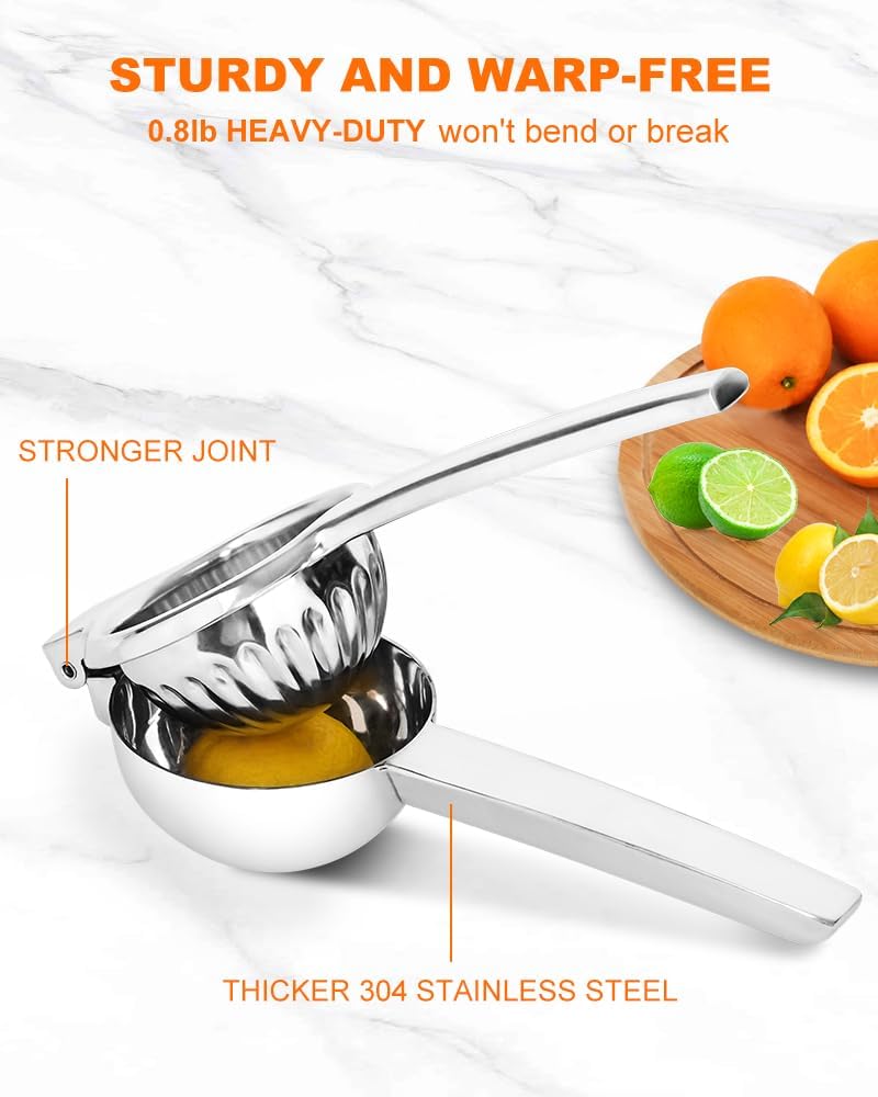 Brigii Lemon Squeezer Juicer for Lime and Lemon, Heavy-Duty 304 Stainless Steel, High Juice Yield Manual Juicer, Ergonomic Handle, Dishwasher Safe
