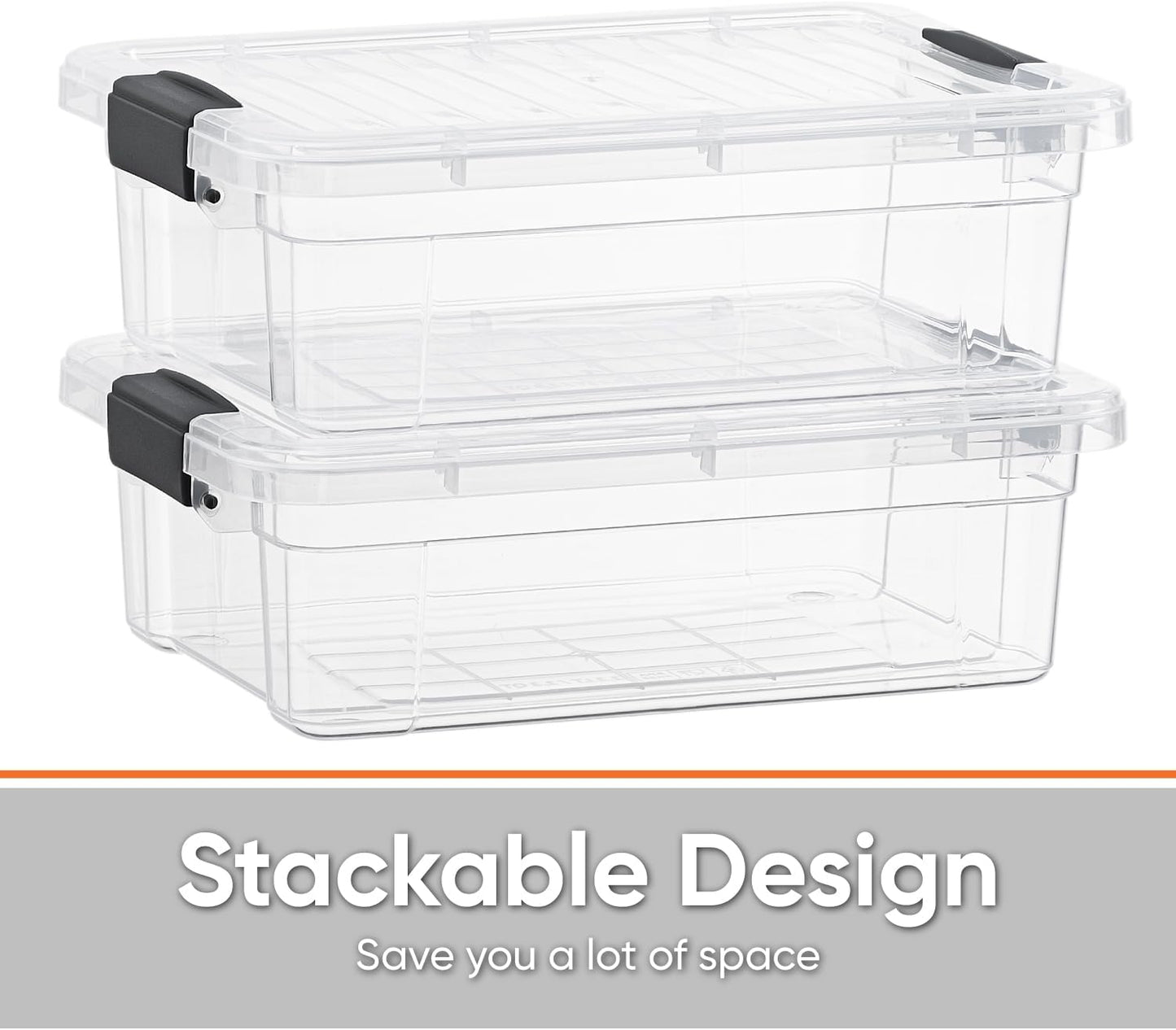 Superio Clear Storage Boxes with Lids, 2.5 Quart Plastic Container Bins for Organizing, Stackable Crates, BPA Free, Non Toxic, Odor Free, Organizers for Home, Office and Dorm, 4 Pack
