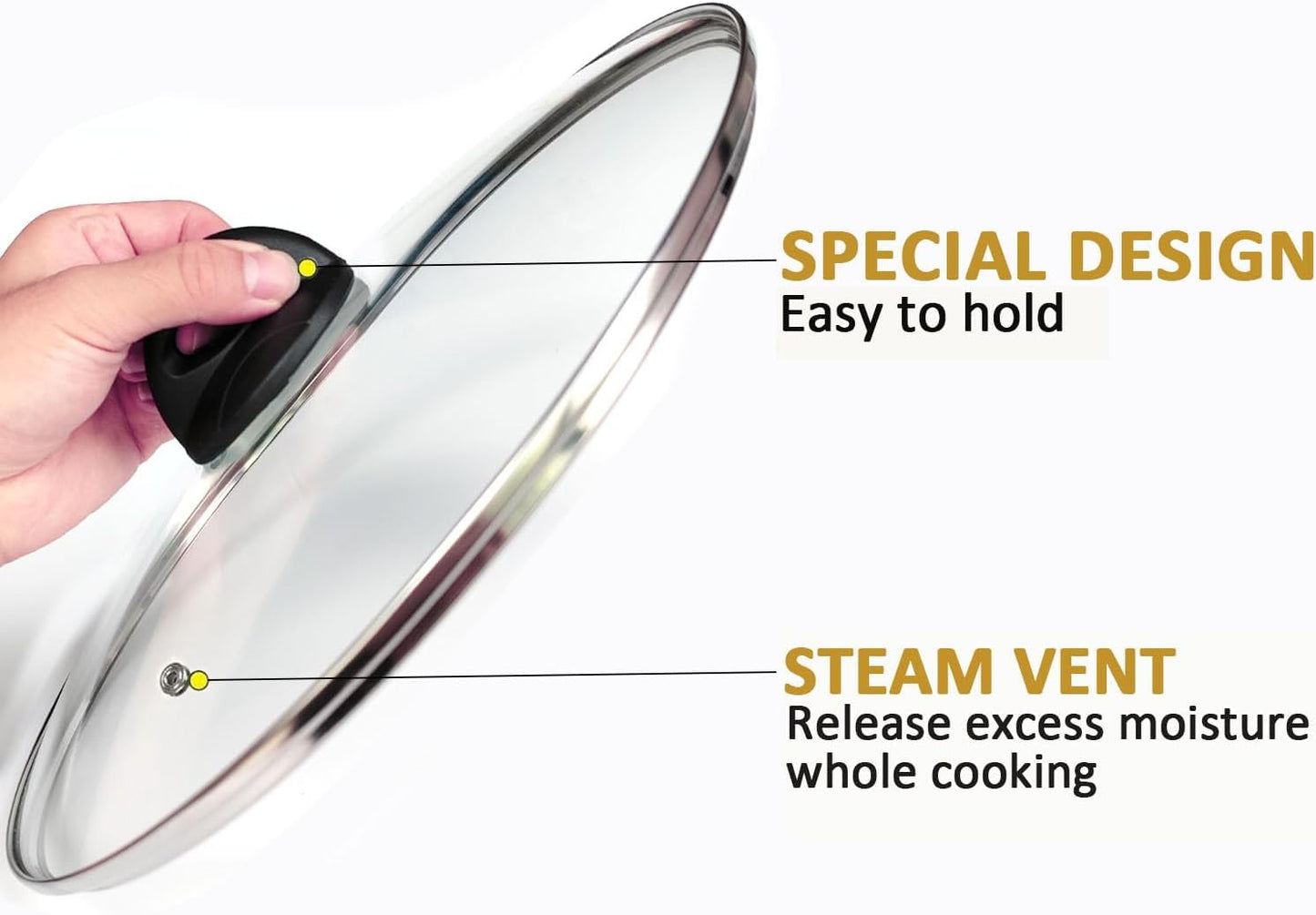 Glass Lids for Pot and Pan, 8, 9.5, 10.25, 11, 12, 12.6, 13.5, 14 Inch Tempered Replacement for Covers Kitchen Cookware, Frying Pan, Wok, Skillet (12 Inch)