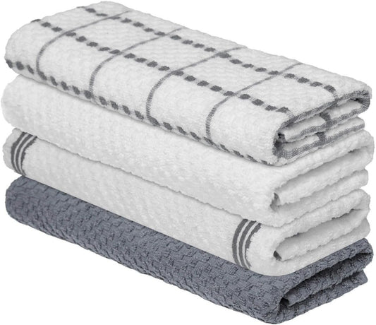 Artoid Mode Ring Spun Cotton Grey Kitchen Dish Towels, 15x25 Inch Ultra Soft Absorbent Quick Drying Household Cleaning Tea Towels Bar Towels Set of 4
