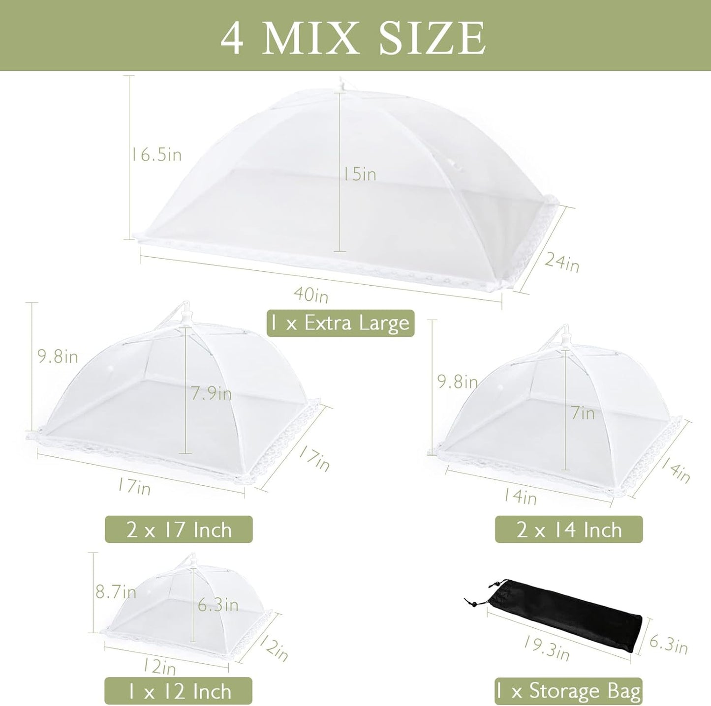 7Pack Various Size (40x24*1,17x17*2,14x14*2,12x12*2) Pop-up Food Tents Food Covers for Outside Mesh to Keep Bugs away,Reusable Collapsible Food Nets for Picnic Party BBQ Wedding Fruit