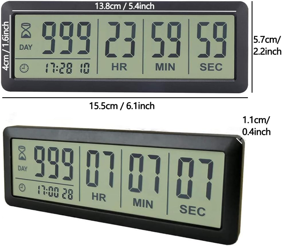 FCXJTU Digital Countdown Days Timer - Black Upgraded Big 999 Days Count Down Clock with Bracket Strong Magnetic Back for Retirement Wedding Vacation Birthday Holidays (999Day)