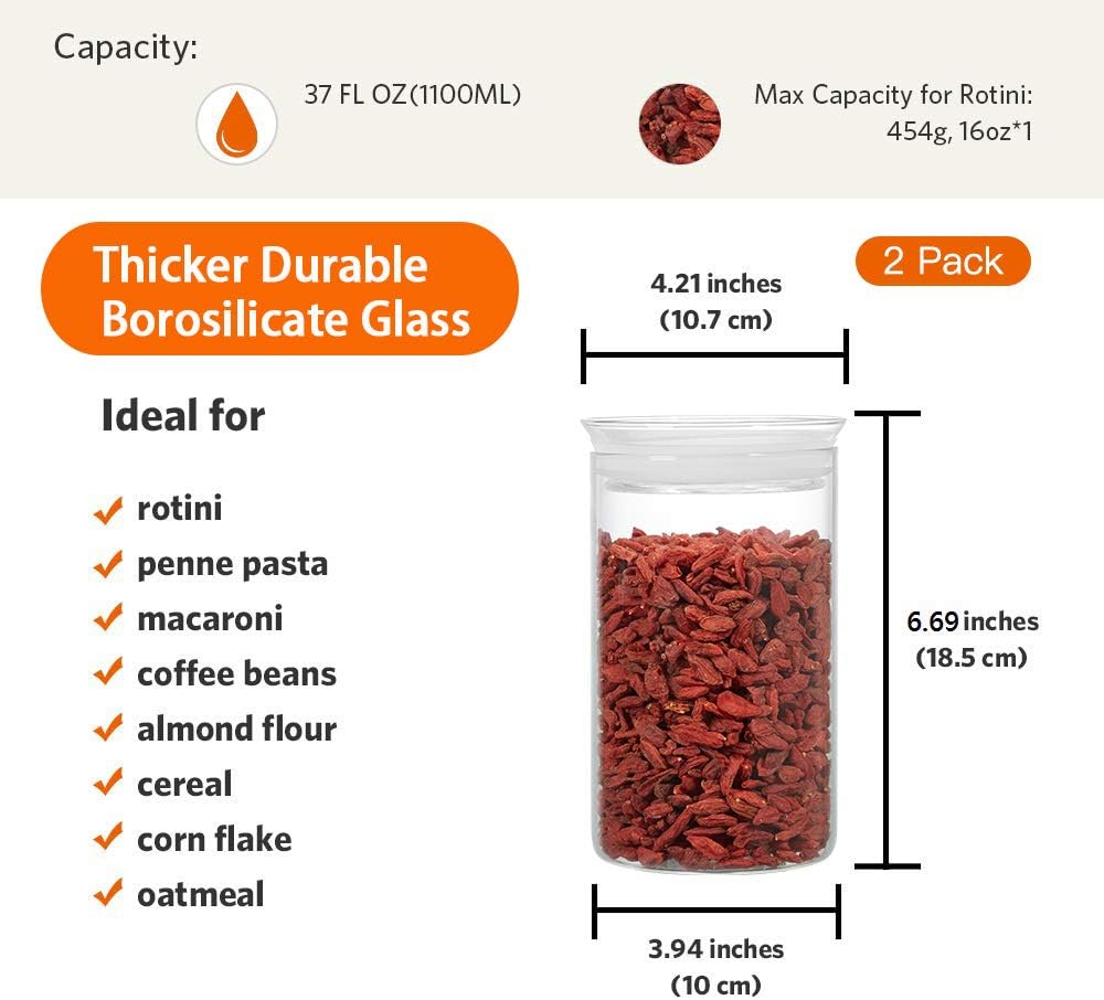 ZENS 37oz Glass Jars Set of 2, Clear Glass Kitchen Canisters with Airtight Lids, Wide Mouth Glass Storage Containers for Cereal, Coffee Beans, Loose Tea