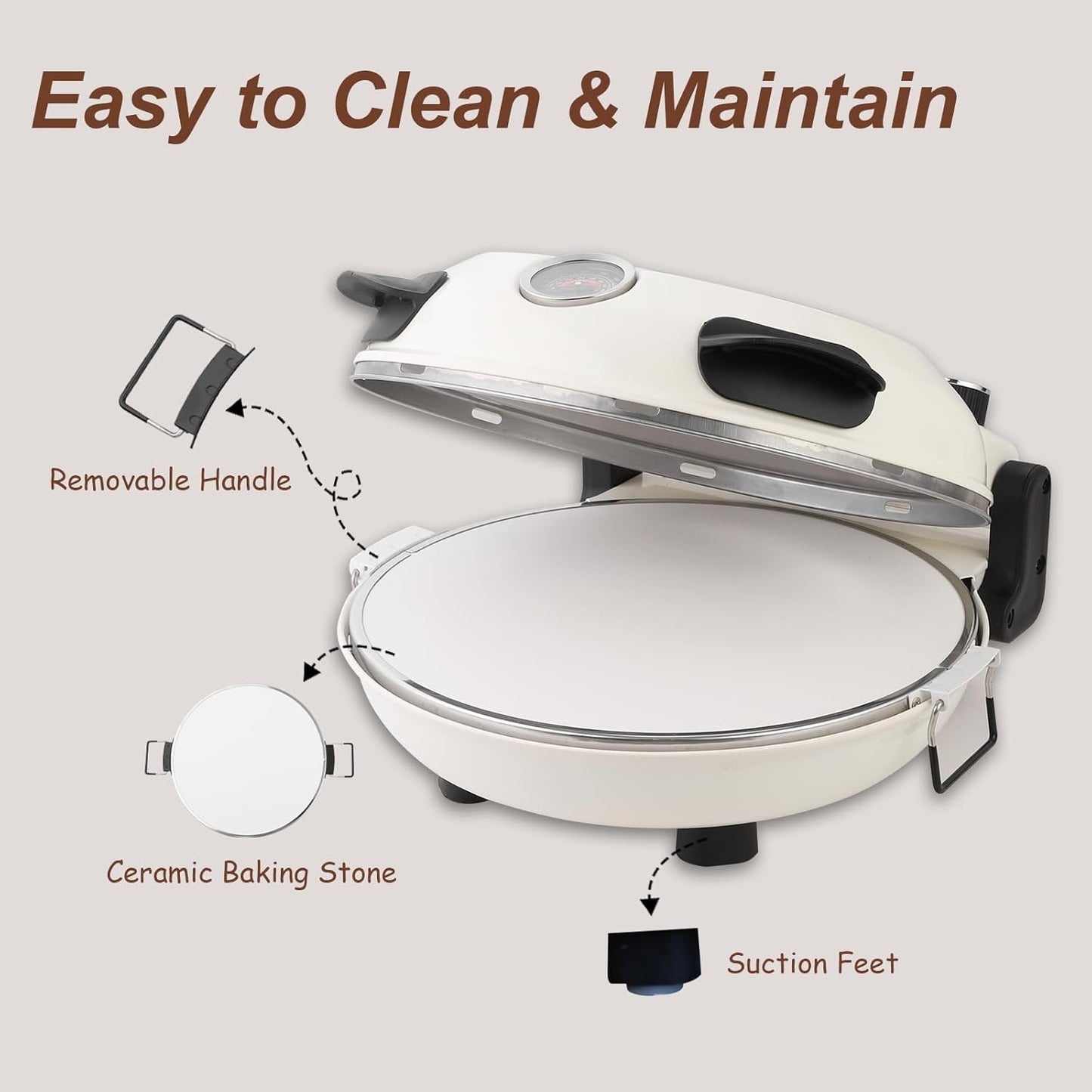 Pizza Oven with Ceremic Stone, Up to 800 °F (Cream White, 12'')