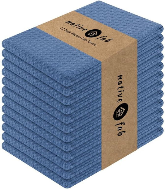 Native Fab 100% Cotton Kitchen Towels - 12 Pack, 16"x26", Absorbent, Quick-Dry, Durable, Washable Tea Towel with Hanging Loop - Cleaning Dish Towels for Home, Restaurant, Bar, Everyday Use, Light Blue