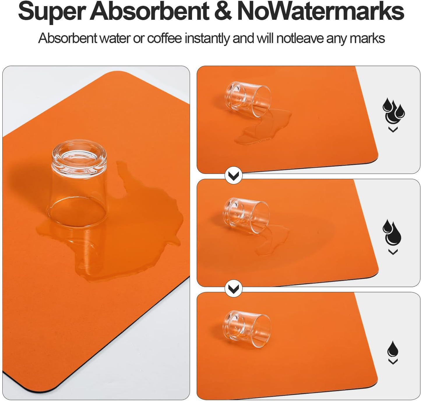 Dish Drying Mat for Kitchen Counter | Coffee Bar Mat for Countertops | Heat Resistant Drainer Mat with Non-slip Rubber Backed | Hide Stain Kitchen Absorbent Draining Mat | Orange 16"x24"