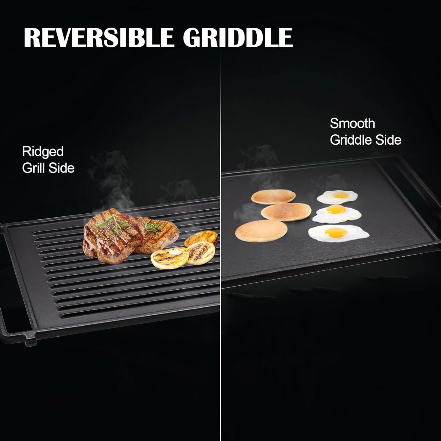 Hiorucet WB31X24998 Cast Iron Griddle Replacement for GE Gas Stove Griddle Plate, JGBS66REKSS Reversible Griddle Flat Top Pan for GE Appliance Gas Range Parts.