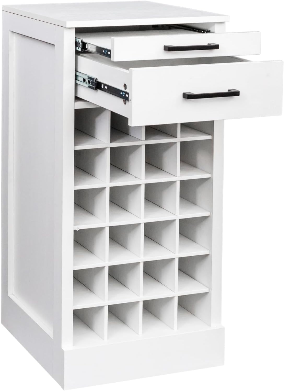 WERSMT 6-Tier Wine Rack Freestanding Floor with 2 Drawers, 24 Bottles Wood Wines Racks Counter for Small Space, Farmhouse Stackable Modular Wine Bottle Holder Rack, White