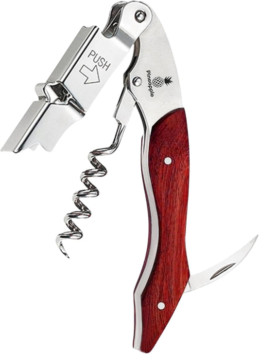 Pineapple Professional Corkscrew Wine Bottle Opener with Foil Cutter Wine Key for Waiters, Servers, Bartenders, Sommeliers, Wine Lovers (Cherry Oak)