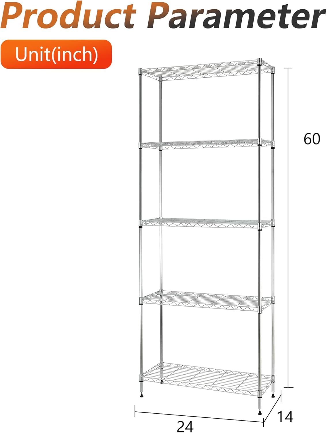FDW Shelves,Wire Shelving Utility Storage Shelves Shelving Unit NSF Certified Height Adjustable Metal 5 Tier Shelves Easy Assembly 24" L x 14" W x 60" H,Chrome