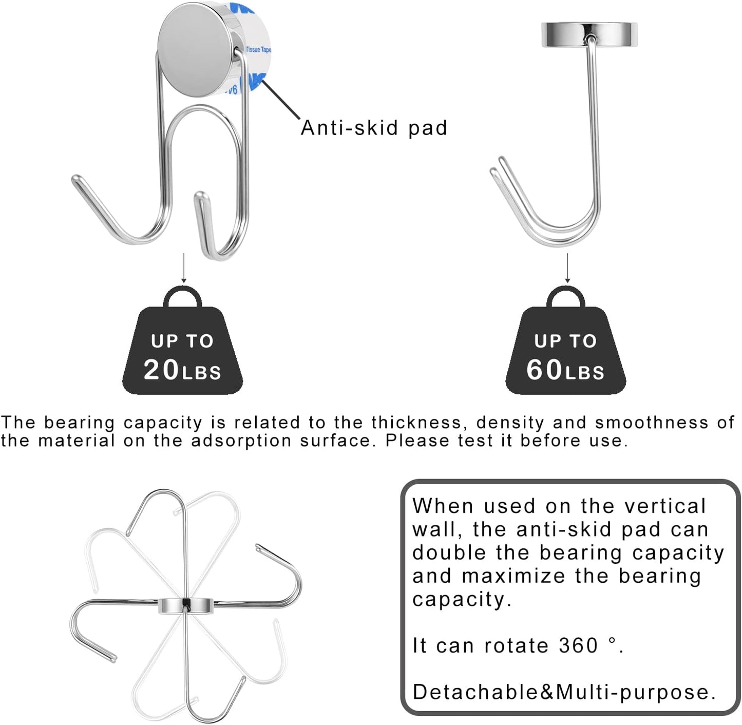 Magnetic Hooks 304 Stainless Steel Hooks Heavy Duty Magnets Hanging Hooks for Refrigerator Grill Toolbox Cabins Outdoor,Cruise Essentials Camper Accessories,4pack(Silver,1.3in-2)