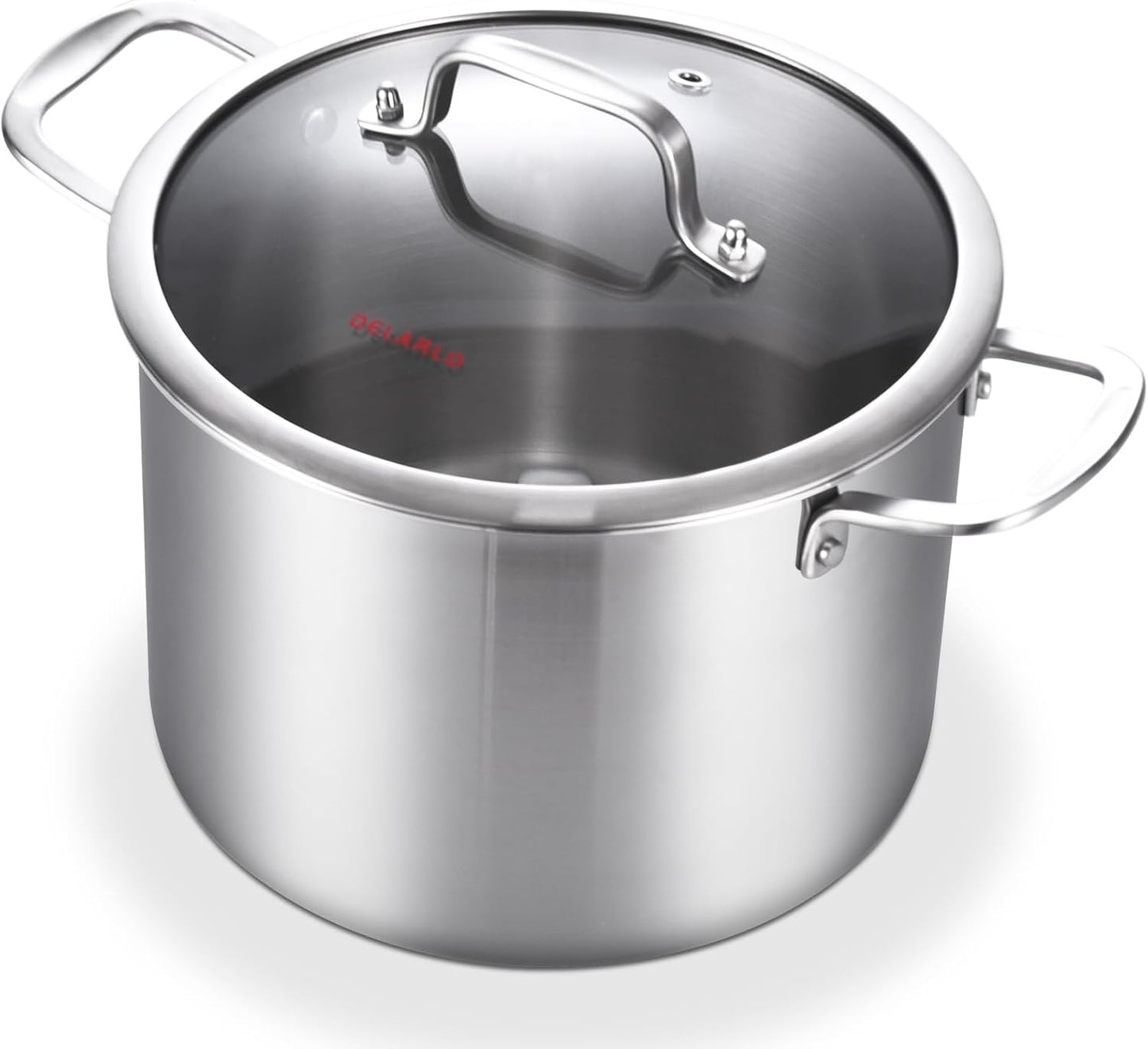 DELARLO Tri-Ply Stainless Steel 8 Quart Stock Pot, All Stove Compatible Up to 600℉ Soup Pot with Lid, 18/10 Induction Big Stockpot with Lids, Large Stainless Steel Induction for Cooking