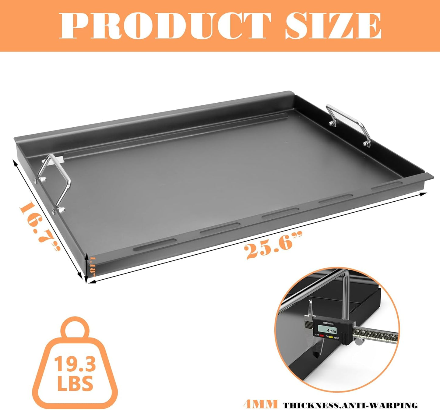 Full Size Griddle Inserts Replacement Parts for Nexgrill 4 Burner 720-0830H 720-0830 720-0830X Gas Grill, Flat Top Griddle with Handle for Nexgrill 5 Burner 720-0888N 720-0882S 720-0888 720-0882A