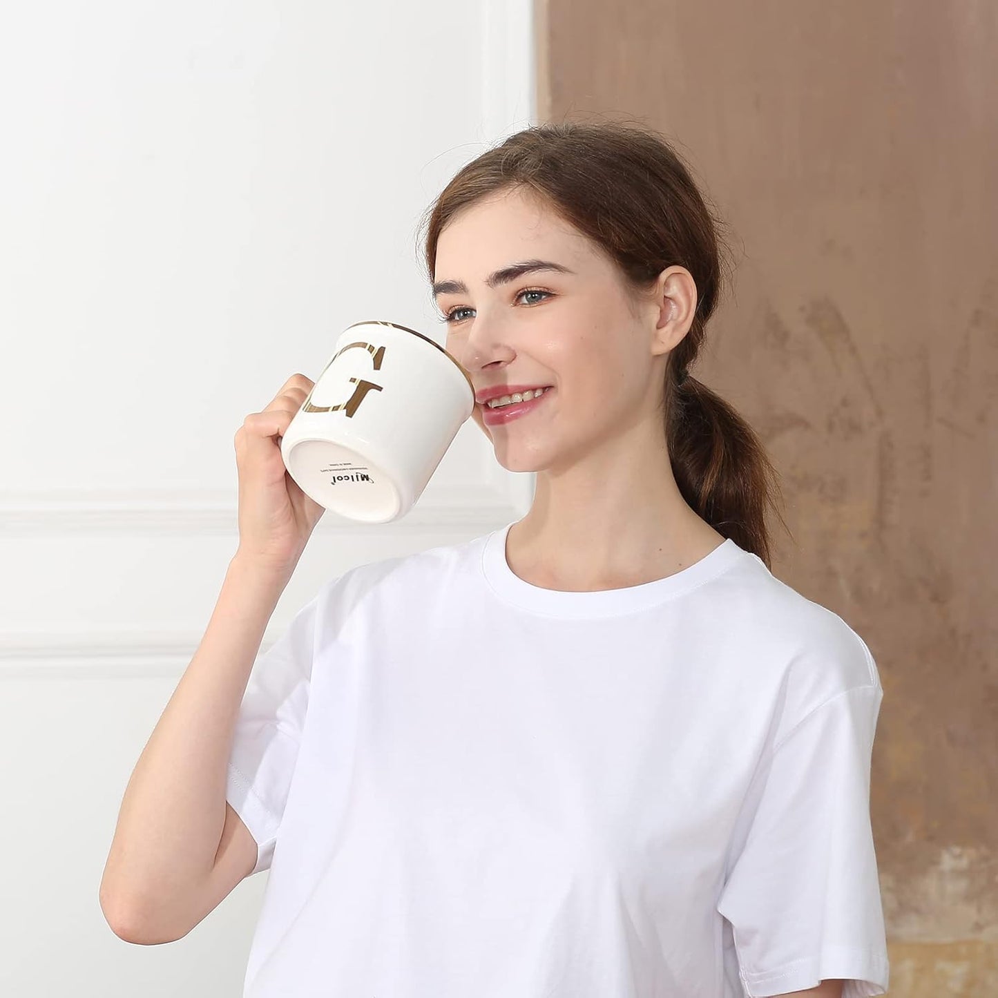 Miicol Ceramic Coffee Mug 16 oz, Monogram Coffee Cup, Golden Initial Tea Mug, Personalized Tea Cup, Unique Gift, Large Mug for Home, Office, Letter H