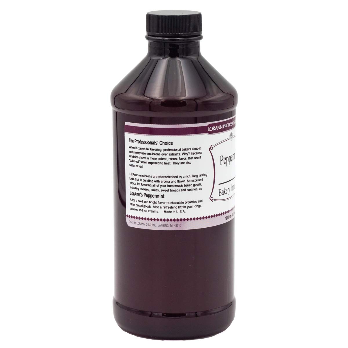 LorAnn Oils Peppermint Bakery Emulsion: True Essence, Ideal for Boosting Fruit Tones in Cakes, Cookies & Desserts, Gluten-Free, Keto-Friendly, Extract Substitute Essential for Your Kitchen, 16 Oz