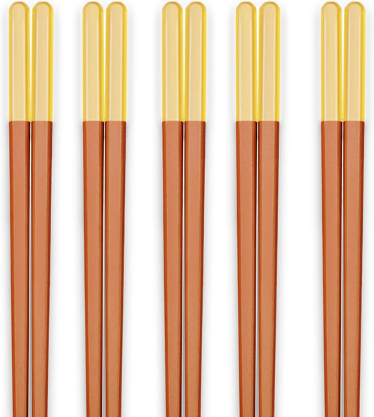 Random Mood Modern Design Chopsticks - Reusable, Dishwasher Safe, Non-Slip Fiberglass, Ice Fog Orange Color, 5 Pairs, 9.5in/24cm, Great for Chinese, Japanese, Korean Cuisine