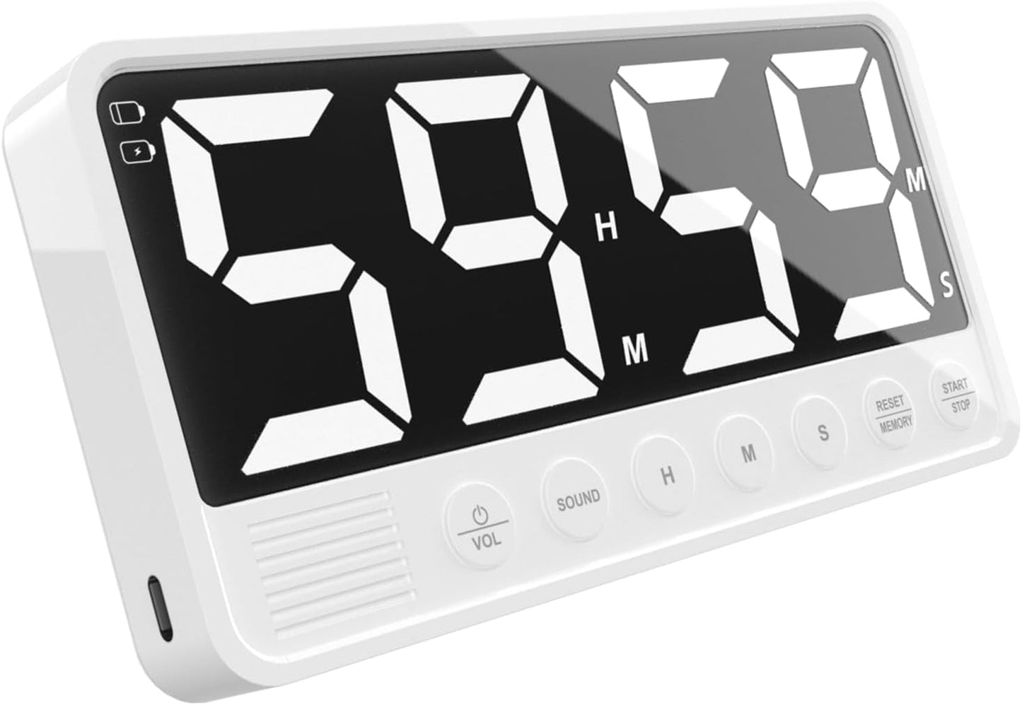 Extra-Large Display Digital Kitchen Timer with 7.4” LED Screen, 6 Alarms & 4 Volume Levels, 3 Memory Presets, Magnetic Stand Rechargeable Count Down/Up Timer for Cooking Home Gym, White