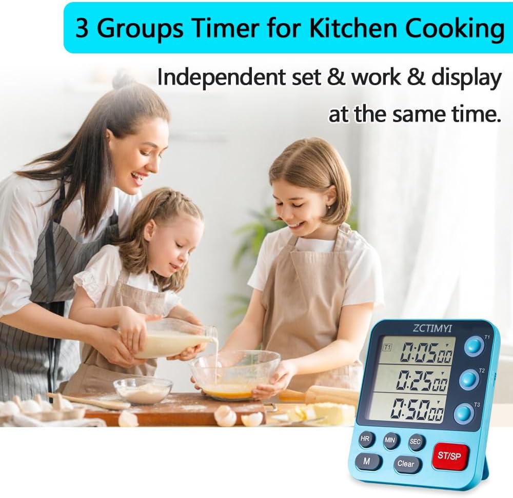 Dual Digital Timer for Kitchen Cooking, 3 Channels Count Down/Up Triple Timer for Kids, Presets Memory Large Display & Magnetic Back Adjustable Alarm Volume, Suit for Student Teacher Studying, Orange