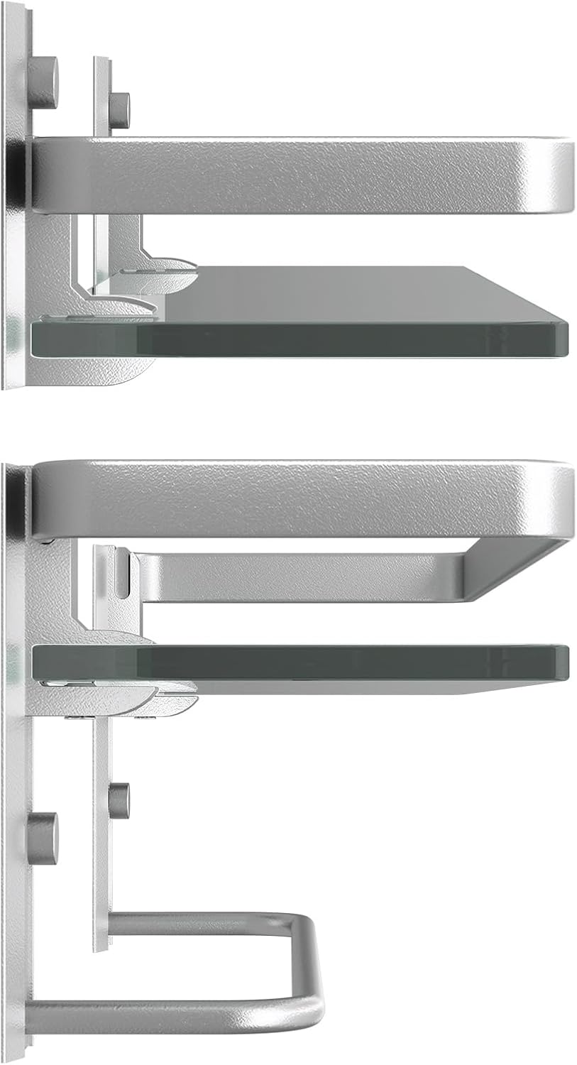 Danpoo Bathroom Shelves Wall Mounted, Clear Tempered Glass Shelf with Towel Bar, Hand Towel Holder(Matte Silver)