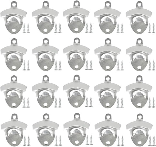 20 Pack Bottle Opener Wall Mounted, Vintage Beer Bottle Opener with Screws for Bars KTV Hotels Homes, (Silver)