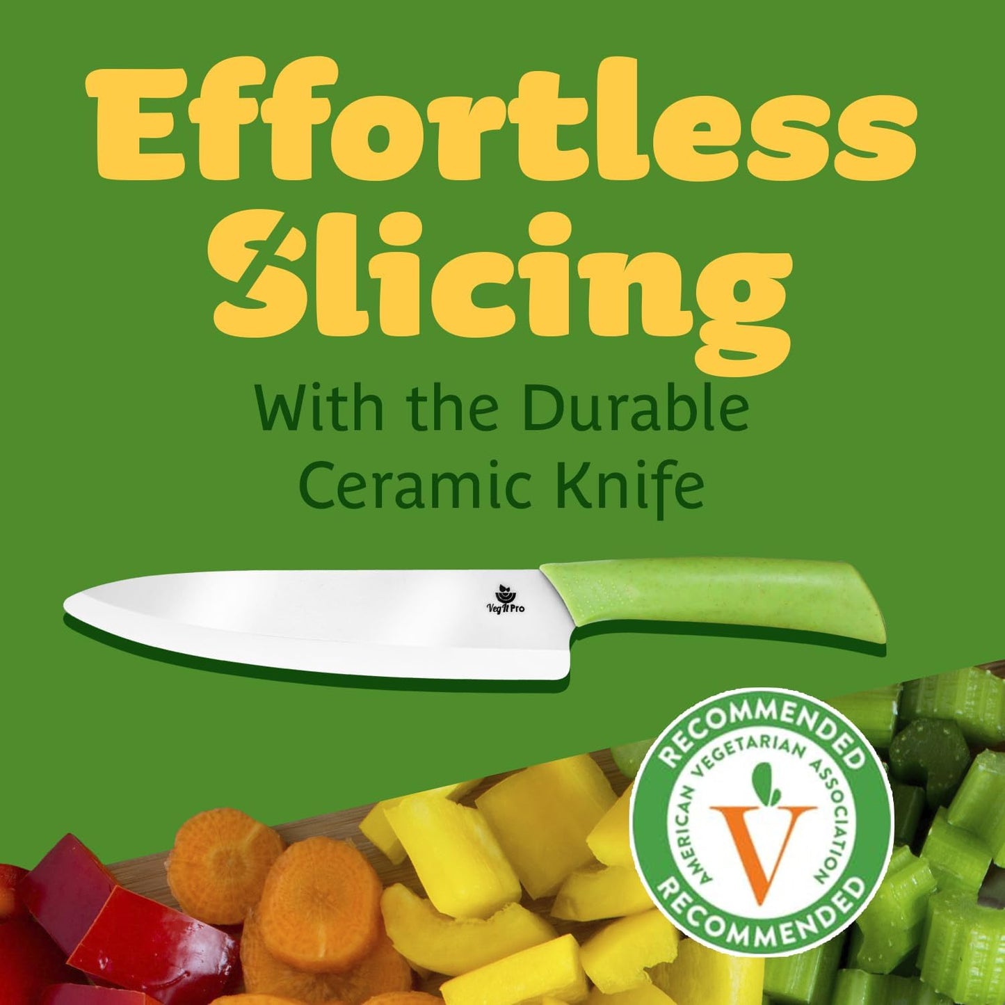 Durable Ceramic Knife for Chopping Vegetables & Fruits, 8” Non-Reactive and Professional Ceramic Chef Knife for Clean Cutting, Rust-Proof Sharp Blade with Ergonomic Handle, Gift-Ready Kitchen Knives