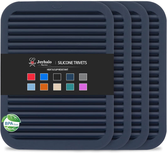 Joyhalo 4 Pack Silicone Trivets for Hot Pots and Pans,480℉ Heat Resistant Trivets for Hot Dishes,Hot Pads for Countertop,Kitchen Potholders,Navy