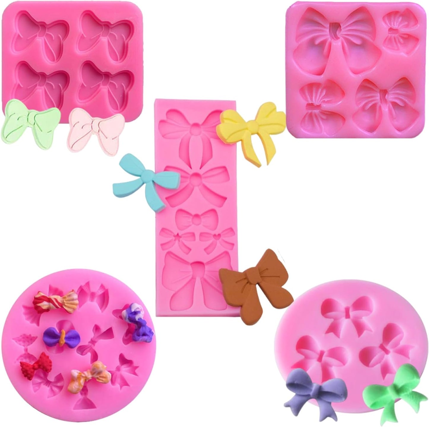 5 Pcs Bow Silicone Mold Fondant Bow Mold Chocolate Candy Cake Pop Molds Bow Molds for Wedding Birthday Party Dessert Cake Supplies Baking DIY