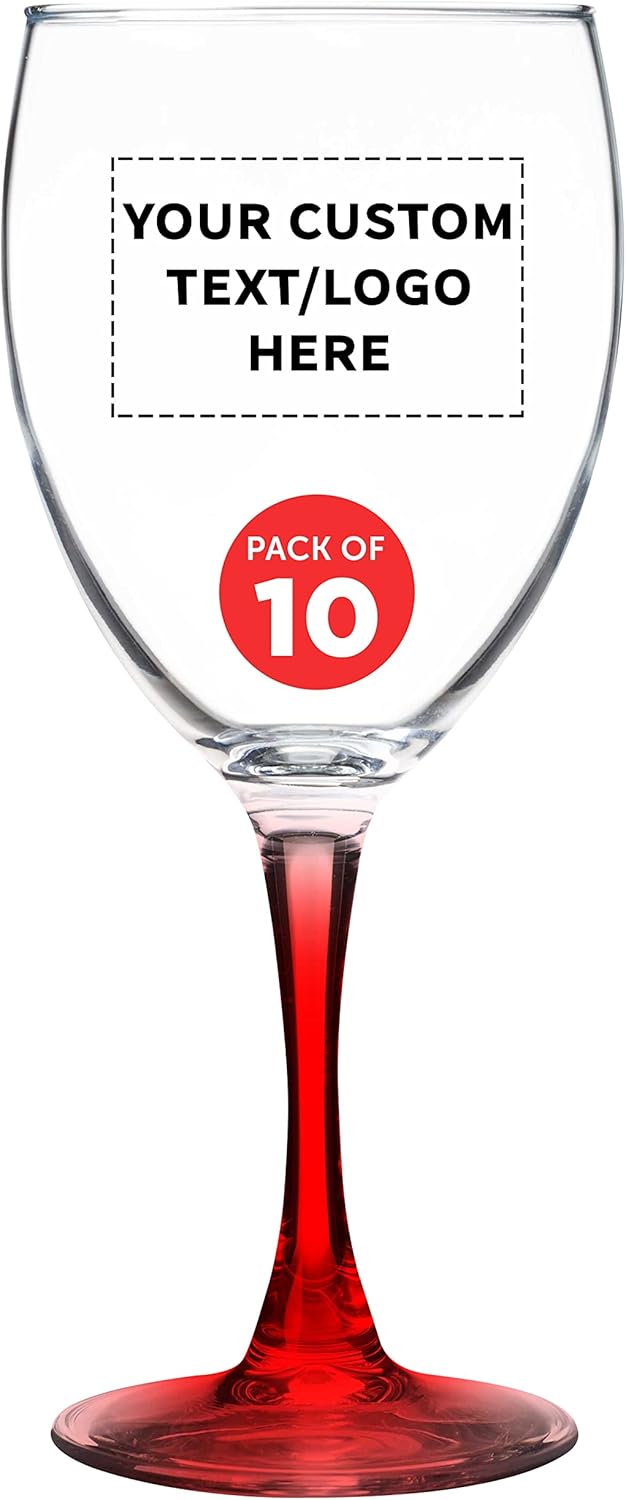 Custom Nuance Wine Glasses by ARC 10.5 oz. Set of 10, Personalized Bulk Pack - Restaurant Glassware, Perfect for Red Wine, White Wine, Cocktails - Red
