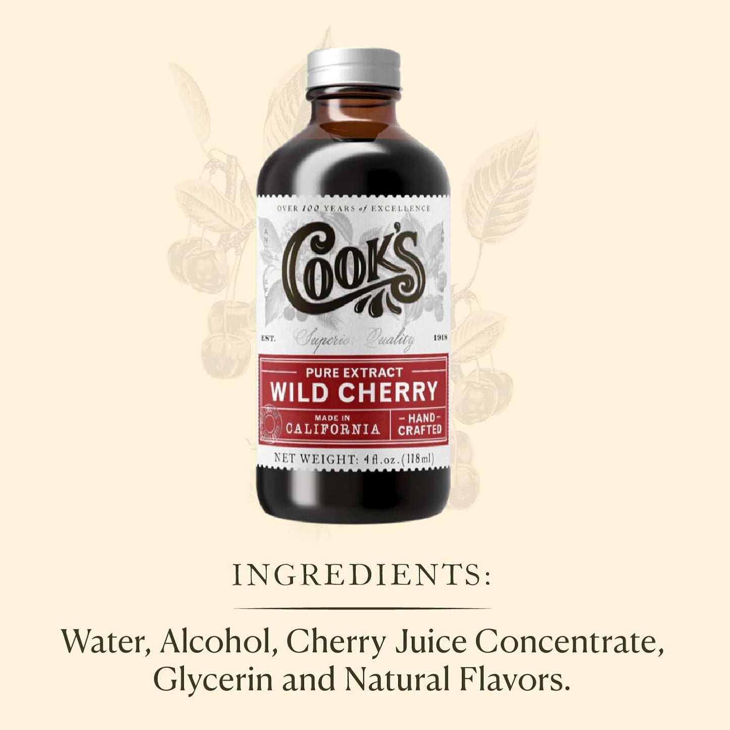 Cook's, Wild Cherry Extract for Baking, Preserves, Syrup, Cookies, Cakes, 32 oz
