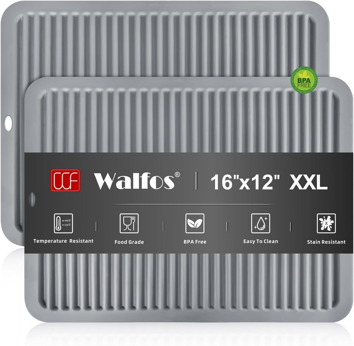 Walfos Large Silicone Trivet 16x12 Inch, Hot Pads for Kitchen, Heat Resistant Pot Holders Trivets for Hot Dishes, Hot Pots and Pans, Quartz Countertops, Gray, 2 Pack