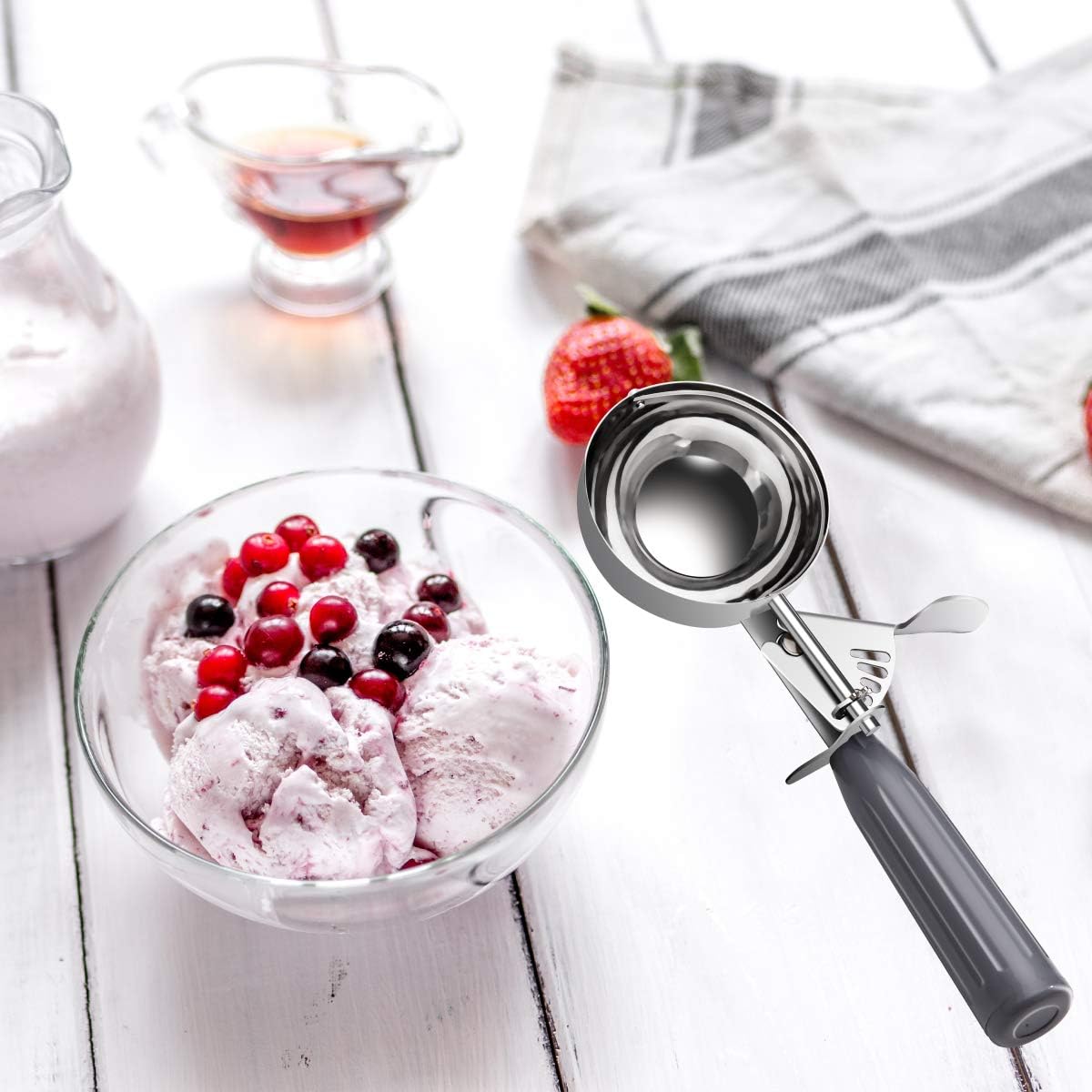 Commercial-Grade Ice Cream Scooper 4 oz, 18/8 Stainless Steel Cookie Scoop with Plastic Handle, Portion Control Disher Scoop for Bakeries, Restaurants & Dessert Shops, #8, Grey