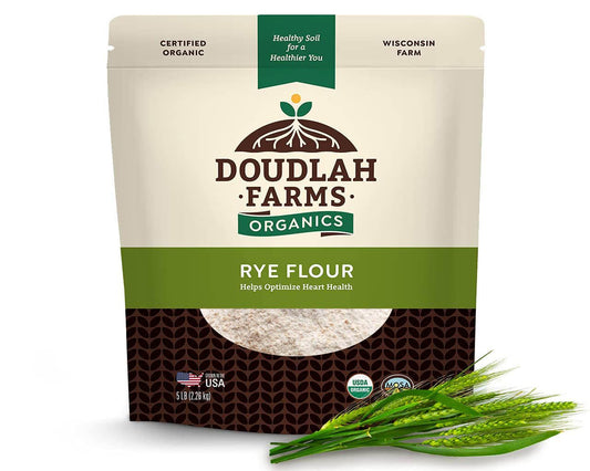 Organic Rye Flour 5 lb - Non-GMO, USDA Organic, Vegan, For Baking Sourdough, Bread, and More! Grown In USA, Farmed From Regenerative Soil by Doudlah Farms