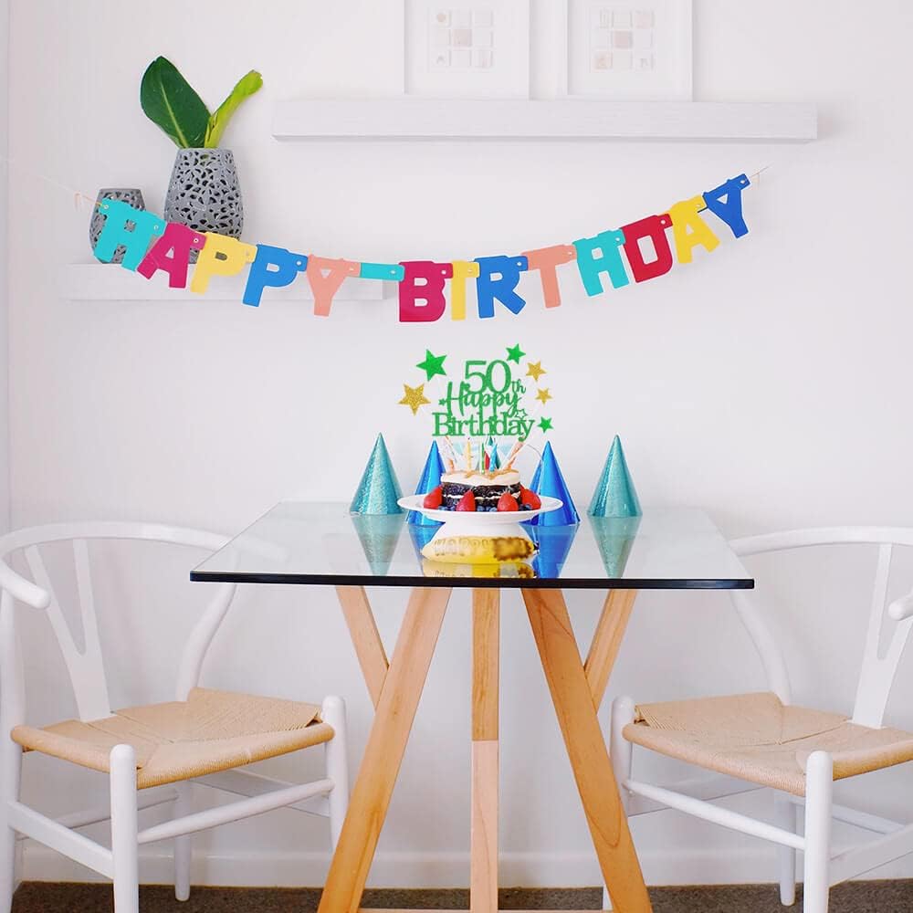 Glittery 50th Happy Birthday Cake Topper with Star,Personalised 50 Birthday Cake Toppers Party Decorations Party Supplies for Boys Girls Green Gold