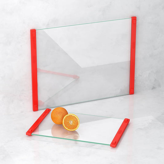Glass Cutting Board with Silicone Grip, 80% Stronger Shatter Resistance and Slip Resistance,No Scratches/Microplastic-Free,Dishwasher Safe, Non Toxic Cutting Board for Kitchen (Red-12 * 8"&16 * 12")