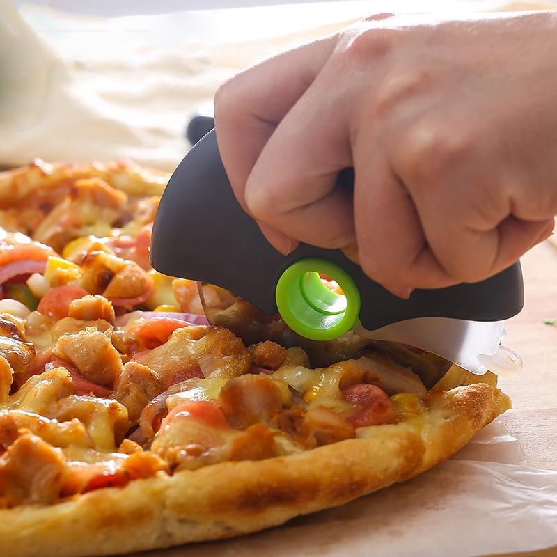 Pizza Cutter Wheel with Protective Blade Cover, 4Pcs Ergonomic Pizza Slicer, Classic Pizza Wheel for Cutting Through Crusts, Pies and More, Dishwasher Safe, Stainless Steel Pizza Cutter