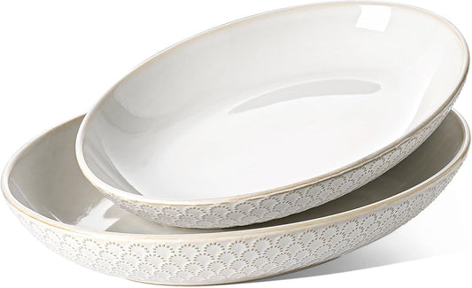 LE TAUCI Serving Bowls, Large Oval Platters for Entertaining, Ceramic Serving Tray for Dinner, Pasta, Salad, Dessert, Turkey, Fish, Fruit, Bread - 45oz/74oz, 11.8"/13.7", Set of 2, Arctic White